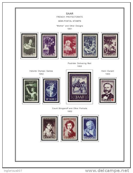 GERMANY SAAR  STAMP ALBUM PAGES 1920-1959 (39 color illustrated pages)