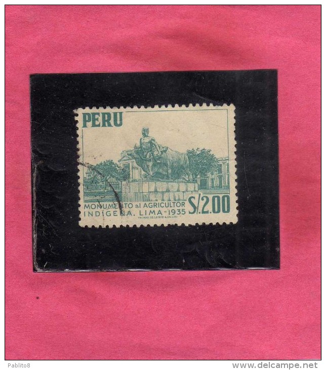 PERU´ 1952 1953 NATIVE FARMER MONUMENT AGRICULTOR INDIGENA MONUMENTO AGRICOLTORE SOL 2 S USATO USED OBLITERE´ - Peru