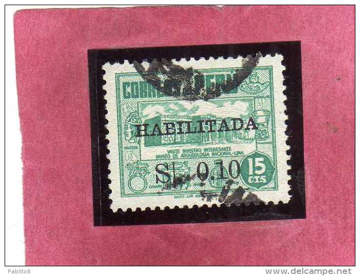 PERU´ 1951 HABILITADA SURCHARGE 0,10 ON CENT. 15  Archaeological MUSEUM LIMA MUSEO ARCHEOLOGICO USATO USED OBLITERE´ - Peru