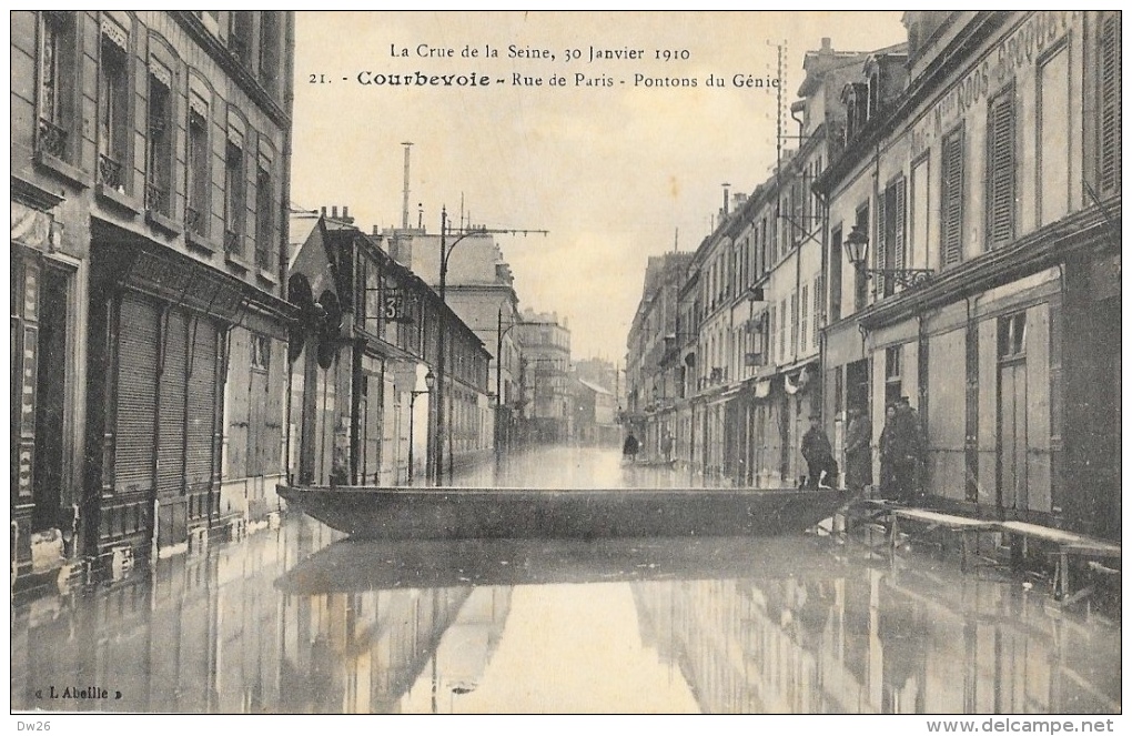 La Crue De La Seine 30 Janvier 1910 - Courbevoie - Rue De Paris - Pontons Du Génie - Carte L'Abeille Non Circulée - Floods