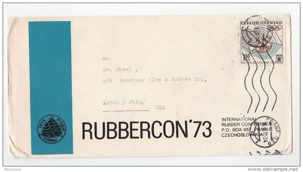 1972 CZECHOSLOVAKIA COVER From International RUBBER CONFERENCE  To GOODYEAR TYRES USA, Stamps - Briefe U. Dokumente