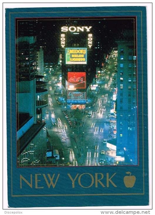 O685 New York - Time Square By Night - Notturno Nuit Notte Nacht Noche / Viaggiata 1989 - Time Square