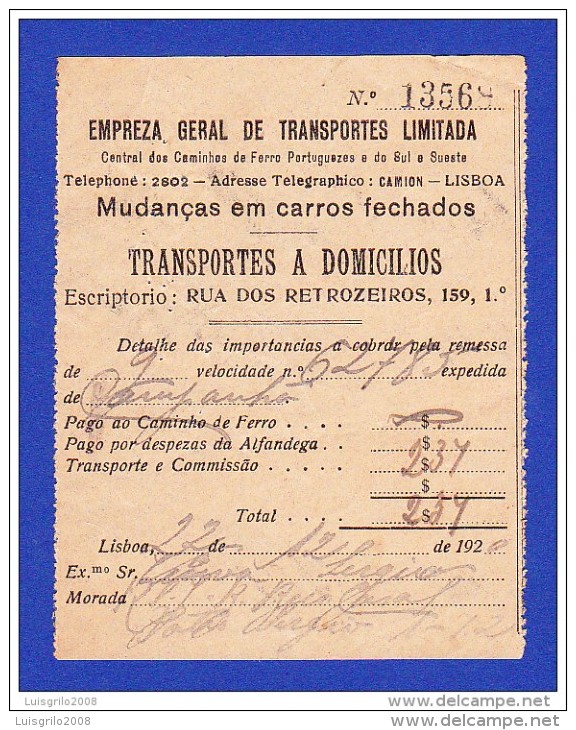 EMPREZA GERAL DE TRANSPORTES LIMITADA -  LISBOA, 22.12.1920 - Portugal