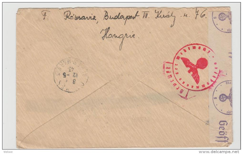 Ung239 / - UNGARN -  Horthy 1 P. Als Einzelfrankatur Auf Einschreiben 1943 Nach Frankreich - Briefe U. Dokumente