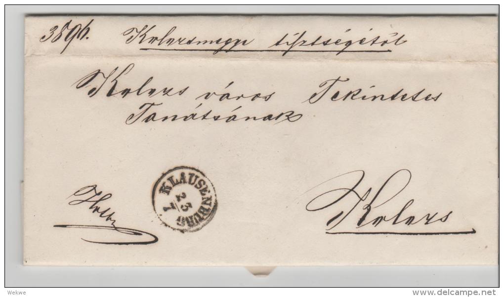 Rum008 /- RUMÄNIEN - Klausenburg 1864, Dienstbrief Nach Kolos - 1858-1880 Moldavia & Principality