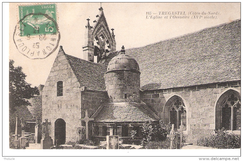 Trégastel-(Côtes-d'Armor)-1913-L'Eglise Et L'Ossuaire-Cimetière-Cachet Ambulant-Convoyeur De Lannion à Plouaret - Trégastel