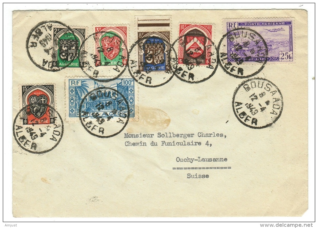 France // Algérie // Lettre Au Départ D\´Alger Pour La Suisse (Ouchy-Lausanne) Le 12.04.1949 - Covers & Documents