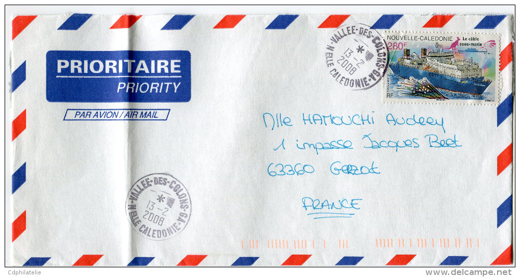 NOUVELLE-CALEDONIE LETTRE PAR AVION DEPART VALLEE-DES-COLONS-GA 13-2-2008 POUR LA FRANCE - Storia Postale