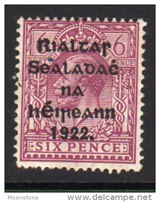 Ireland 1922 Thom 6d Reddish-purple Rialtas SG39, Hinged Mint - Unused Stamps