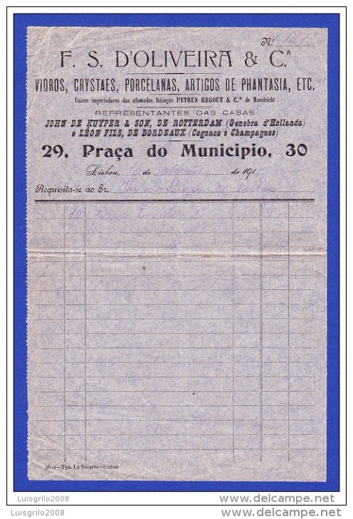 LISBOA . PORTUGAL, 1911 - F. S. D´ OLIVEIRA & Cª - LISBOA, 16 DE MAIO DE 1911 - Portugal