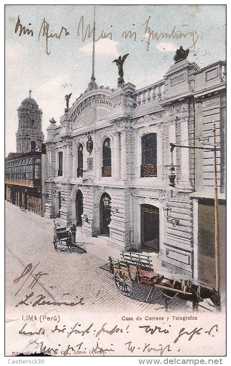 RG)1906 PERU, MANCO CAPAC-ADMIRAL MIGUEL L. GRAU, POST OFFICE AND TELEGRAPH POSTAL CARD, CIRCULATED TO GERMANY, XF - Peru