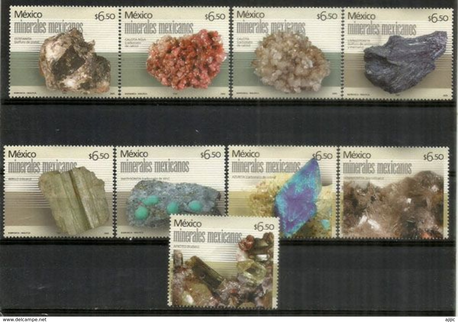 MEXICO.Minerales :Azurita,livingstonita,estefanita,calcita,smithsonita,apatito,hemimorfita,berilo,etc 9 Sellos Nuevos ** - Minerals