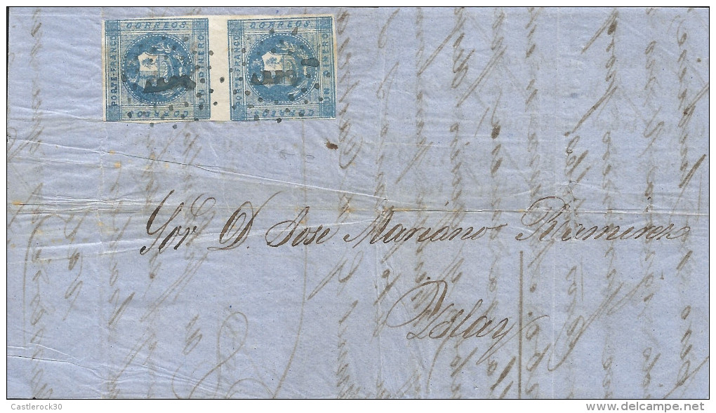G)1860 PERU, COAT OF ARMS 1D VERITCAL PAIR, AREQUIPA LINEAL DOBLE CANC., CIRCULATED COMPLETE LETTER TO ISLAY, XF - Pérou