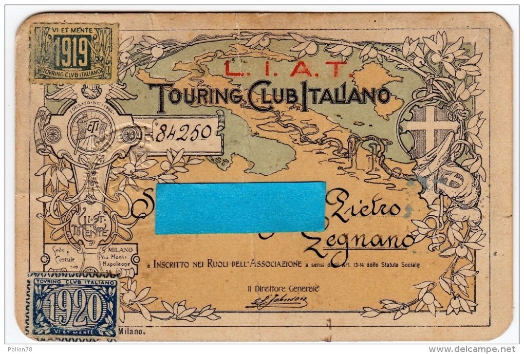 LEGNANO - TESSERA DI RICONOSCIMENTO - L.I.A.T. - TOURING CLUB ITALIANO - 1915 - 1920 - MOTOCICLETTA - Colecciones