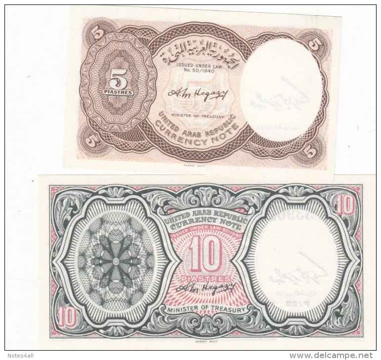 EGYPT 5 10 PIASTERS 1961 P-180e 181e SIG/hegazy LOT SET UNC Cv=$20.00 */* - Egypt