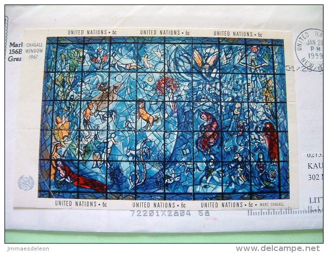 United Nations (New York) 1999 Cover To USA - Chagall Memoril Window Miniature Sheet (1967) - Human Rights Slogan - Brieven En Documenten