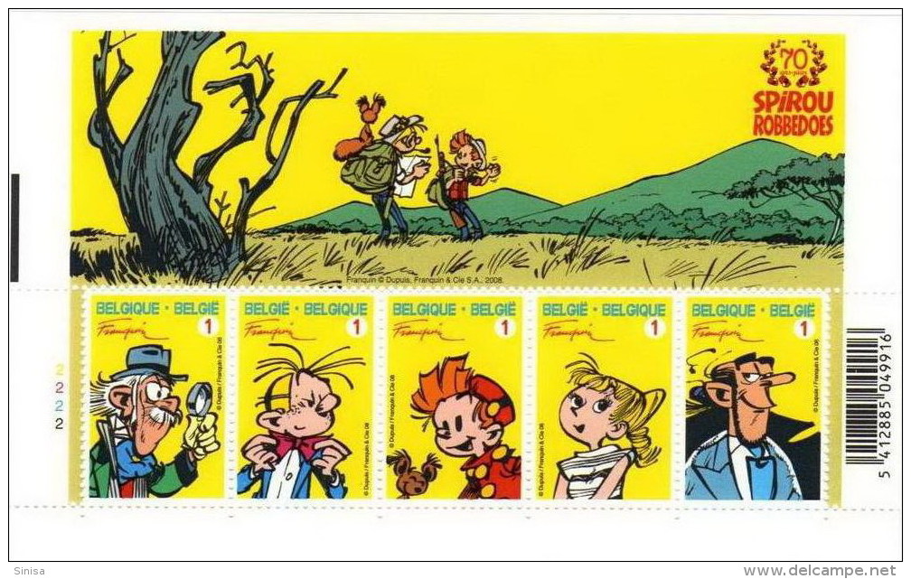 Belgium / Cartoons / Comics / 70th Anniversary Spirou Robbedoes - Unused Stamps