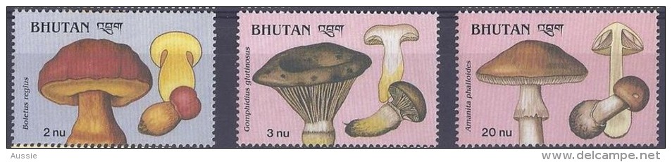 Bhoutan Bhutan1989 Yvertn° 850-52  *** MNH  Cote 8,60 Euro Flore Champignons Paddestoelen Mushrooms - Bhoutan