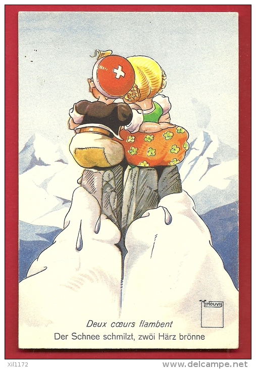 PAD-11  Minouvis, Deux Enfants Assis Au Sommet De La Montagne,Deux Coeurs Flambent,Schnee Schmitzt,zwoi Härz Brönne. - Other & Unclassified