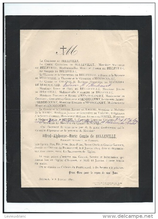 Convoi Et Messe/Alfred Alphonse Marie , Comte De Belleville/57 Ans /Chateau De Pontrancard/Dieppe/1894    FPD37 - Todesanzeige