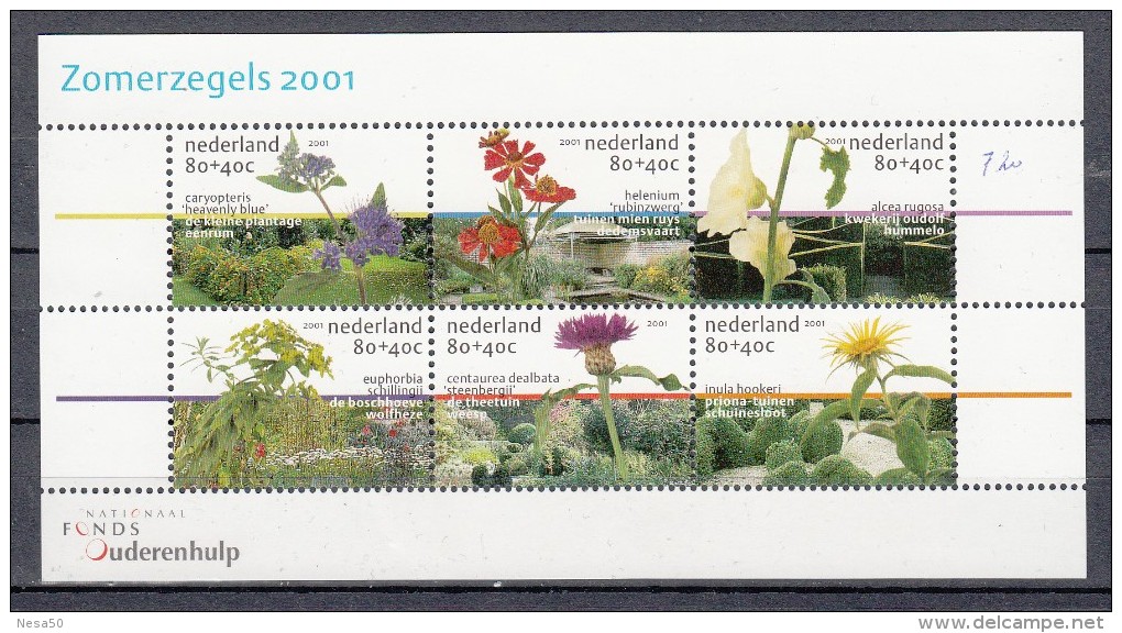 Nederland 2001 Nvph Blok 1973, Mi Nr 1882-1884  Zomerzegels Bloemen, Flowers  Met Pen Is De Waarde Rechts Opgeschreven - Ungebraucht