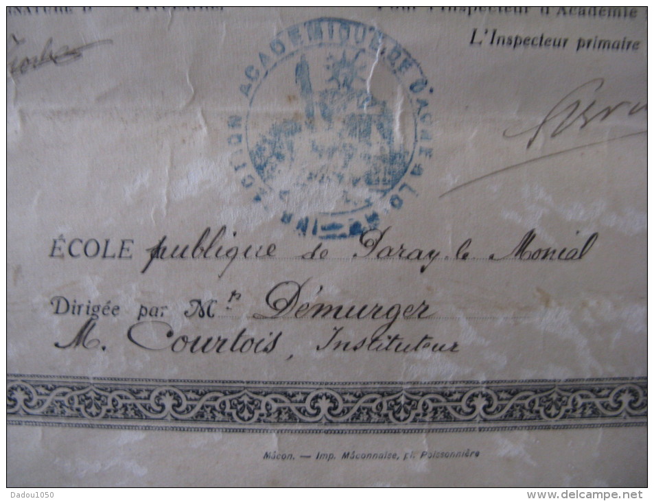 Certificat études Primaires 1930 - Diploma & School Reports