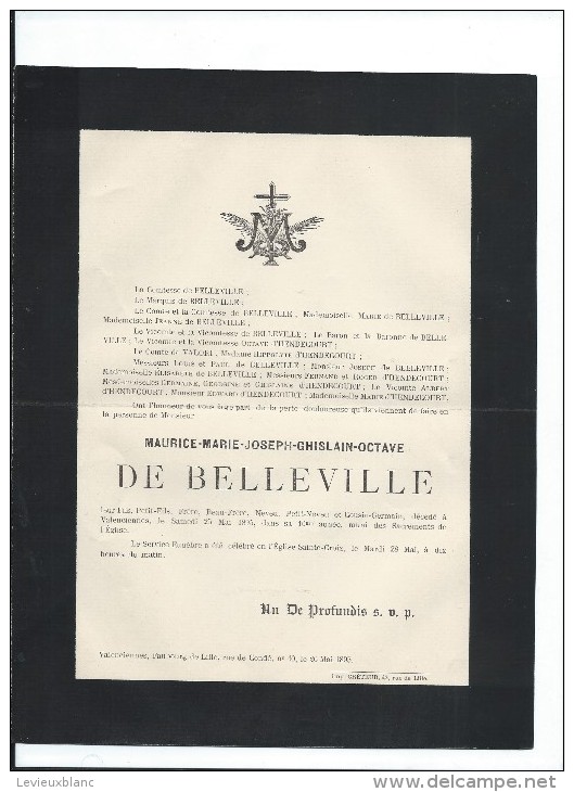 Annonce/Maurice Marie  Joseph Ghislain Octave De Belleville/Valencienne/16  Ans /1895       FPD44 - Overlijden