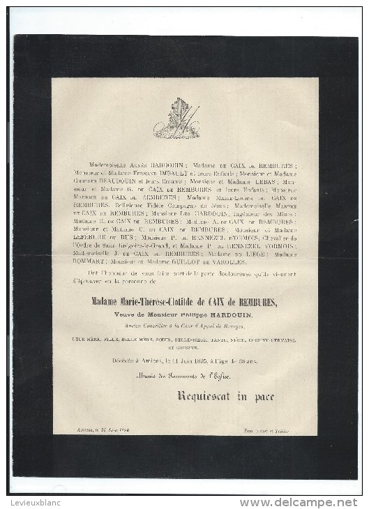 Annonce/Marie Thérése Clotilde De Caix De Rembures/38  Ans /AMIENS/1895       FPD45 - Overlijden