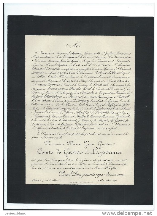 Annonce/Marie Jean Gaston Comte De Gestas De Lespéroux/75 Ans /Amiens /1894  FPD51 - Décès