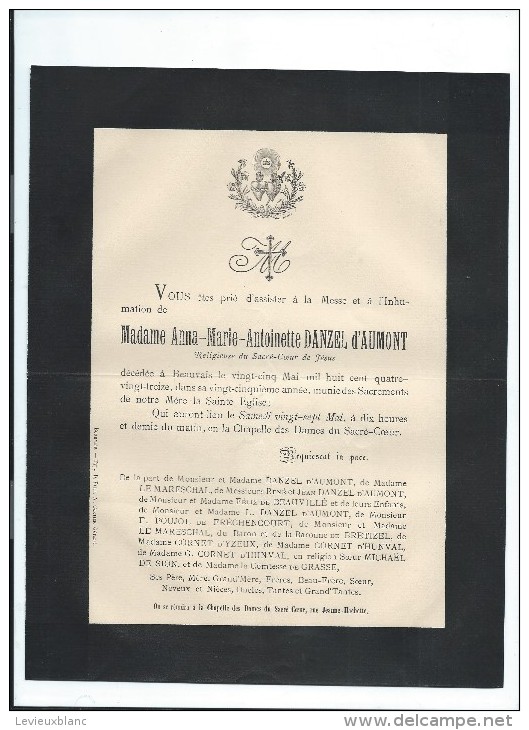 Annonce/Anna Marie Antoinette Danzel D' Aumont /Religieuse Du Sacré Coeur De Jésus/25 Ans /Beauvais /1893  FPD57 - Obituary Notices