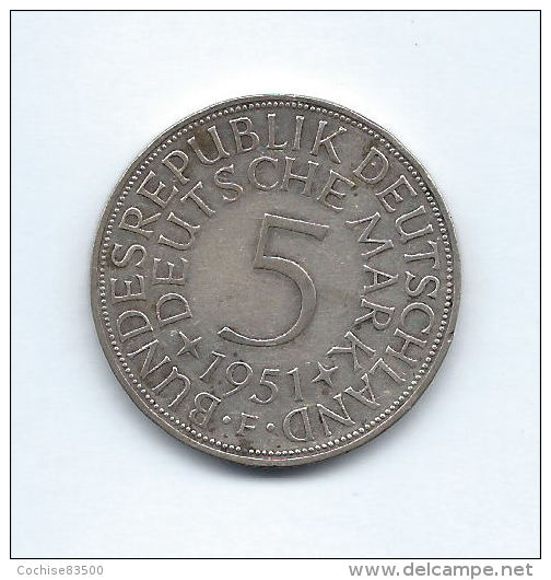 Allemagne, République Fédérale, 5 Deutsche Mark 1951 F (Stuttgart), KM 112.1 - 5 Mark