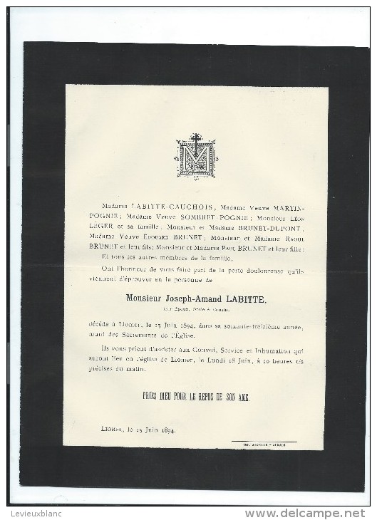 Annonce Messe/Monsieur Joseph Amand LABITTE/  /73 Ans /LIOMER/1894  FPD60 - Esquela