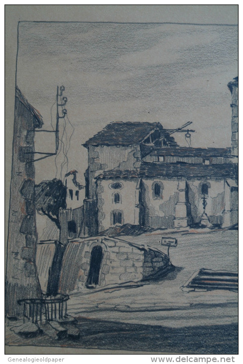 87 - ORADOUR SUR GLANE - TRES RARE DESSIN SEPTEMBRE 1945- F. DUBREUIL- A M. CARDON DIRECTEUR REGION SUD OUEST SNCF - Dessins