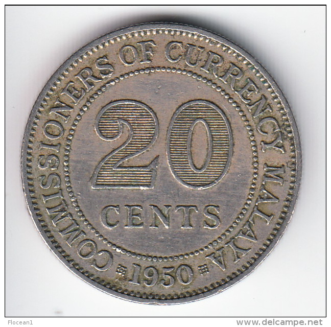 **** MALAYA - 20 CENTS 1950 GEORGE VI **** EN ACHAT IMMEDIAT !!! - Colonie