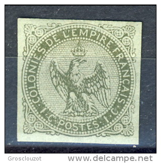 Colonie Francesi, Emissioni Generali 1859-65   N. 1 C. 1 Verde Oliva MNG Nuovo Senza Gomma - Eagle And Crown
