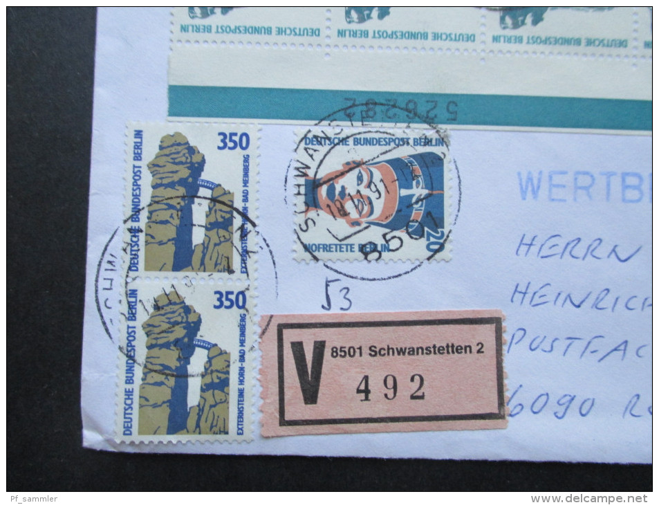 Berlin 1991 Wertbrief MiF Nr. 863 / 831 Und 835. Eckrandstück Mit Bogenzählnummer. Randleiste!! - Storia Postale