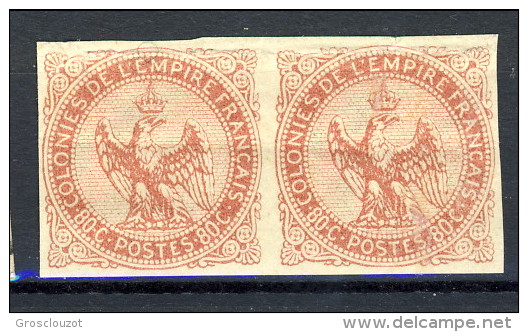 Colonie Francesi, Emissioni Generali  1859-65 N. 6 C. 80 Rosa Coppia Orizzontale MH, Leggera Piega Trasversale - Águila Imperial