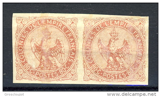 Colonie Francesi, Emissioni Generali  1859-65 N. 6 C. 80 Rosa Coppia Orizzontale MH, Leggera Piega Trasversale - Eagle And Crown