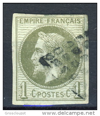 Colonie Francesi, Emissioni Generali  1871-72 N. 7 C. 1 Verde Oliva Usato - Napoléon III.