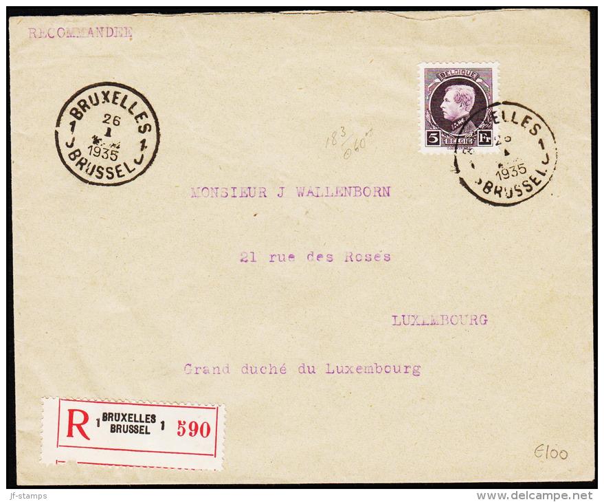 1935. 5 Fr. Albert I. BRUXELLES 26 I 1935. Rec. To LUXEMBURG VILLE 27.1.35. (Michel: 183) - JF182097 - Briefe U. Dokumente