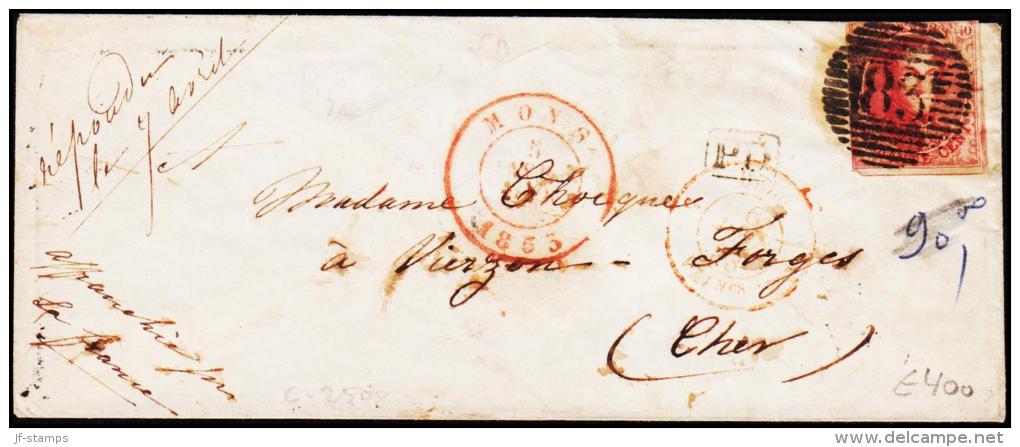 1855. 40 C. LEOPOLD 83 + MONS 5 AVR 1855 To Cher.  (Michel: 5B) - JF182106 - 1849-1865 Médaillons (Autres)