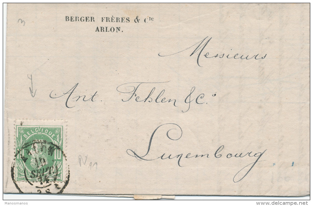 573/23 - Lettre TP 30 TARIF PREFERENTIEL ARLON 1874 Vers LUXEMBOURG - Mention écrite Du Collectionneur N11 - 1869-1883 Leopold II