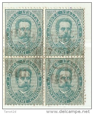 LDR11 - ITALIE REGNO  UMBERTO I EMISSION DE 1879 5c BLOC DE 4  OBLITERE - Oblitérés