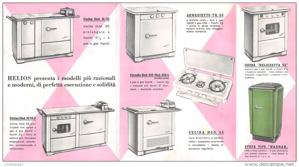 03413 "HELIOS - LECCO - CUNINE, FORNELLI, FRIGORIFERI - 1955" PIEGHEVOLE PUBBLICITARIO - Pubblicitari