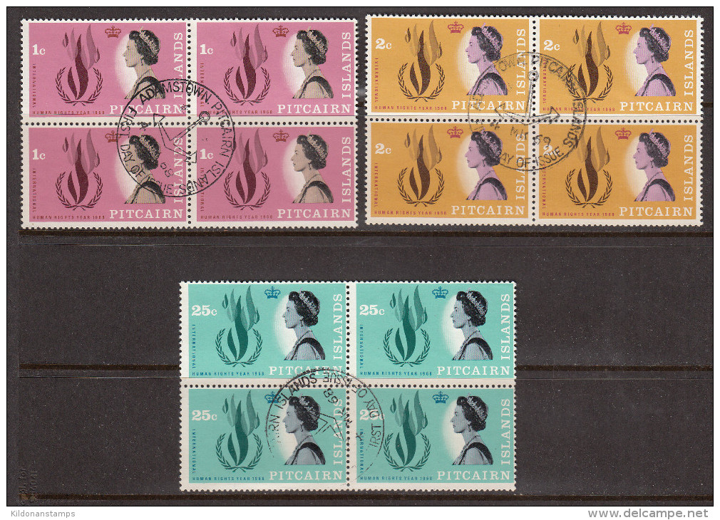 Pitcairn Islands 1968 First Day Of Issue, Blocks, Cancelled, Sc# 88-90, SG - Pitcairninsel