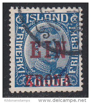 Iceland 1926 Cancelled, 1k On 40a, Dk Blue, Sc# 150, SG - Used Stamps