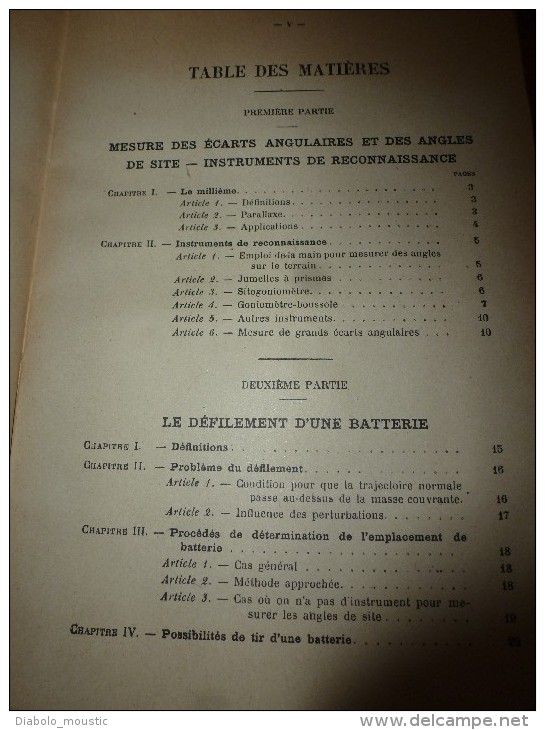 1926 Ministère De La Guerre : Cours D'ARTILLERIE Manuel Du TIR De 75  Mesure Des écarts ,(Défilement ,Feuille De Calcul - Francese