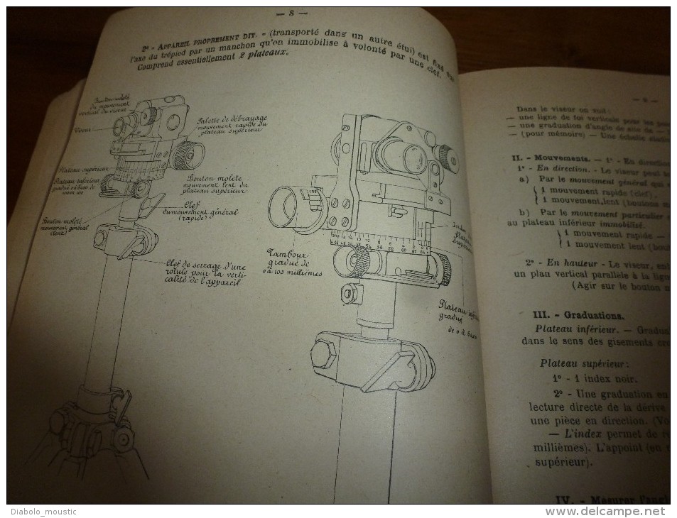 1926 Ministère de la Guerre : Cours d'ARTILLERIE Manuel du TIR de 75  Mesure des écarts ,(Défilement ,Feuille de calcul