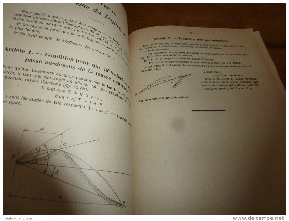 1926 Ministère de la Guerre : Cours d'ARTILLERIE Manuel du TIR de 75  Mesure des écarts ,(Défilement ,Feuille de calcul