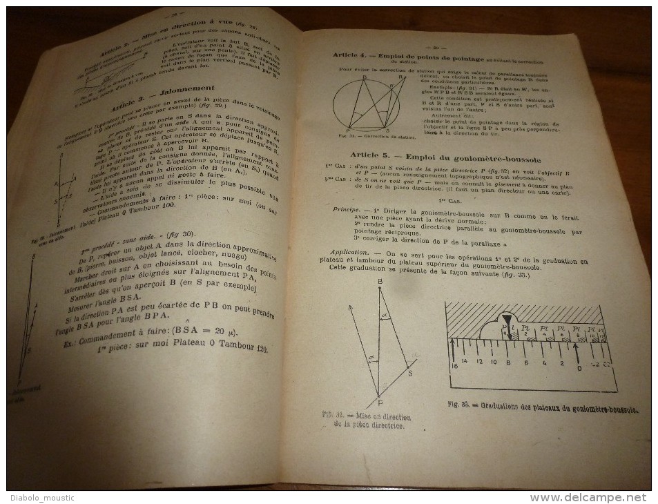 1926 Ministère de la Guerre : Cours d'ARTILLERIE Manuel du TIR de 75  Mesure des écarts ,(Défilement ,Feuille de calcul